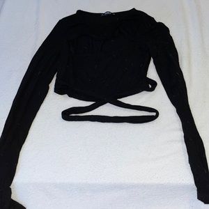 Black SHEIN Front Cut Out Waist Tie Top